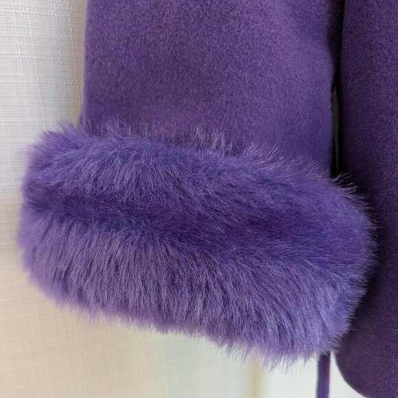 M By Shakara Wool Blend Coat with Faux Fur Cuffs Size 12 Belted - Picture 6 of 13